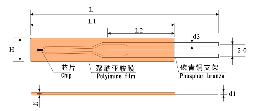 structure of Width 4.5mm Length 50mm Film NTC Thermistor