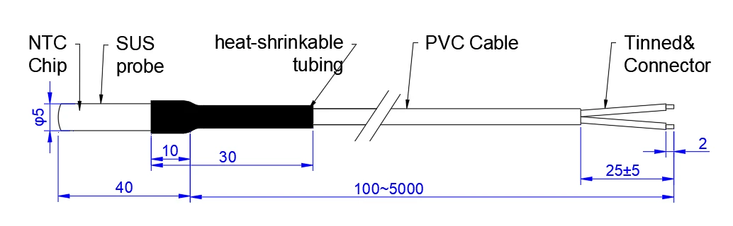structure of Cylindrical Housing NTC Temperature Probe